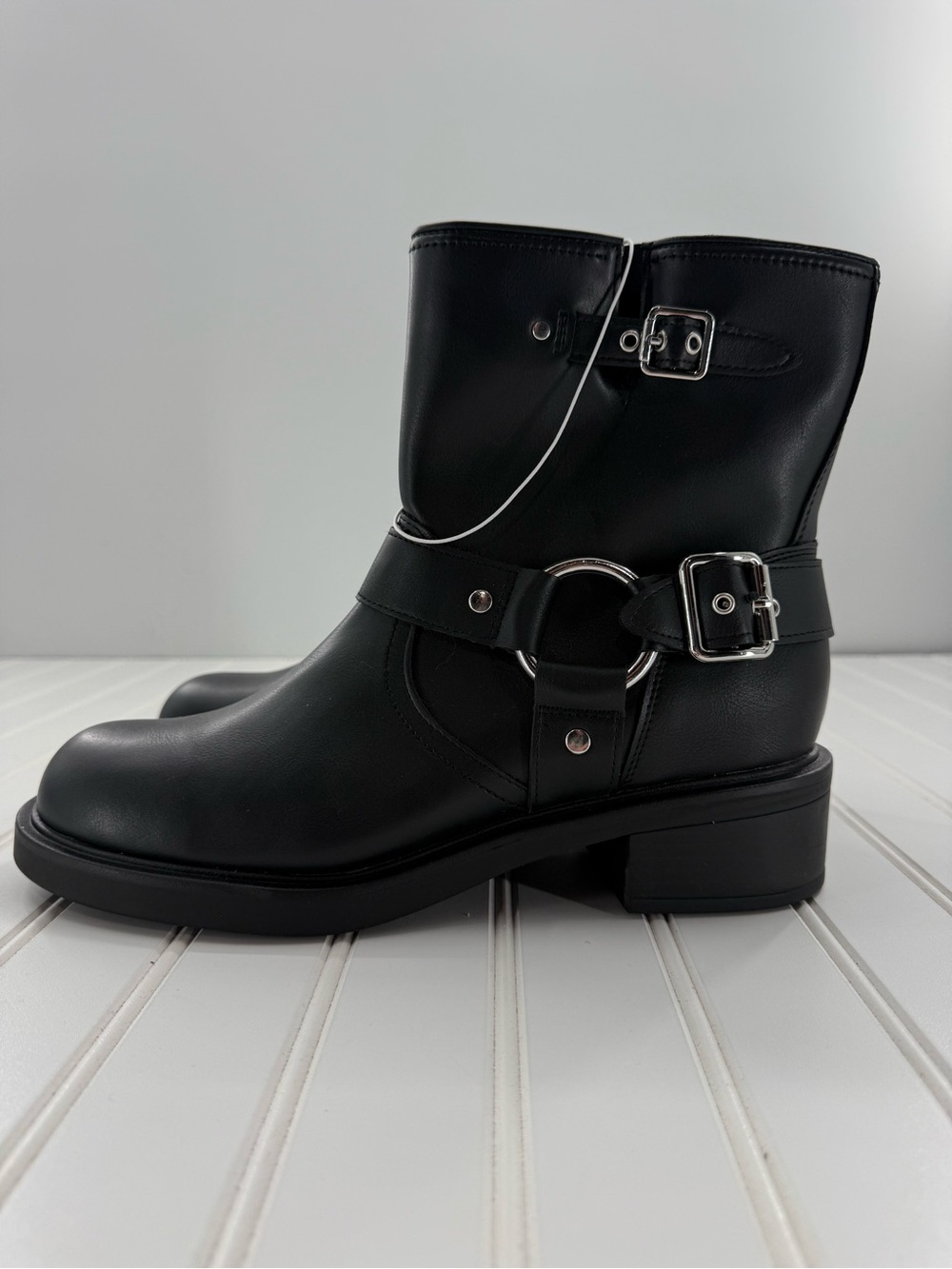 NWT Connor Harness Buckle Ankle Steampunk Emo Chunky Black Biker Boots  Size 11 - Picture 3 of 11